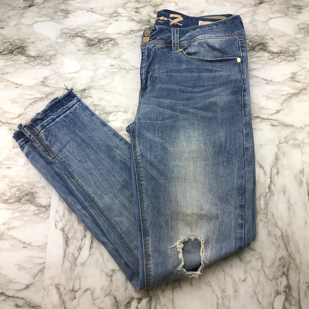 Seven7 Distressed Raw Hem Skinny Ankle Jeans 12